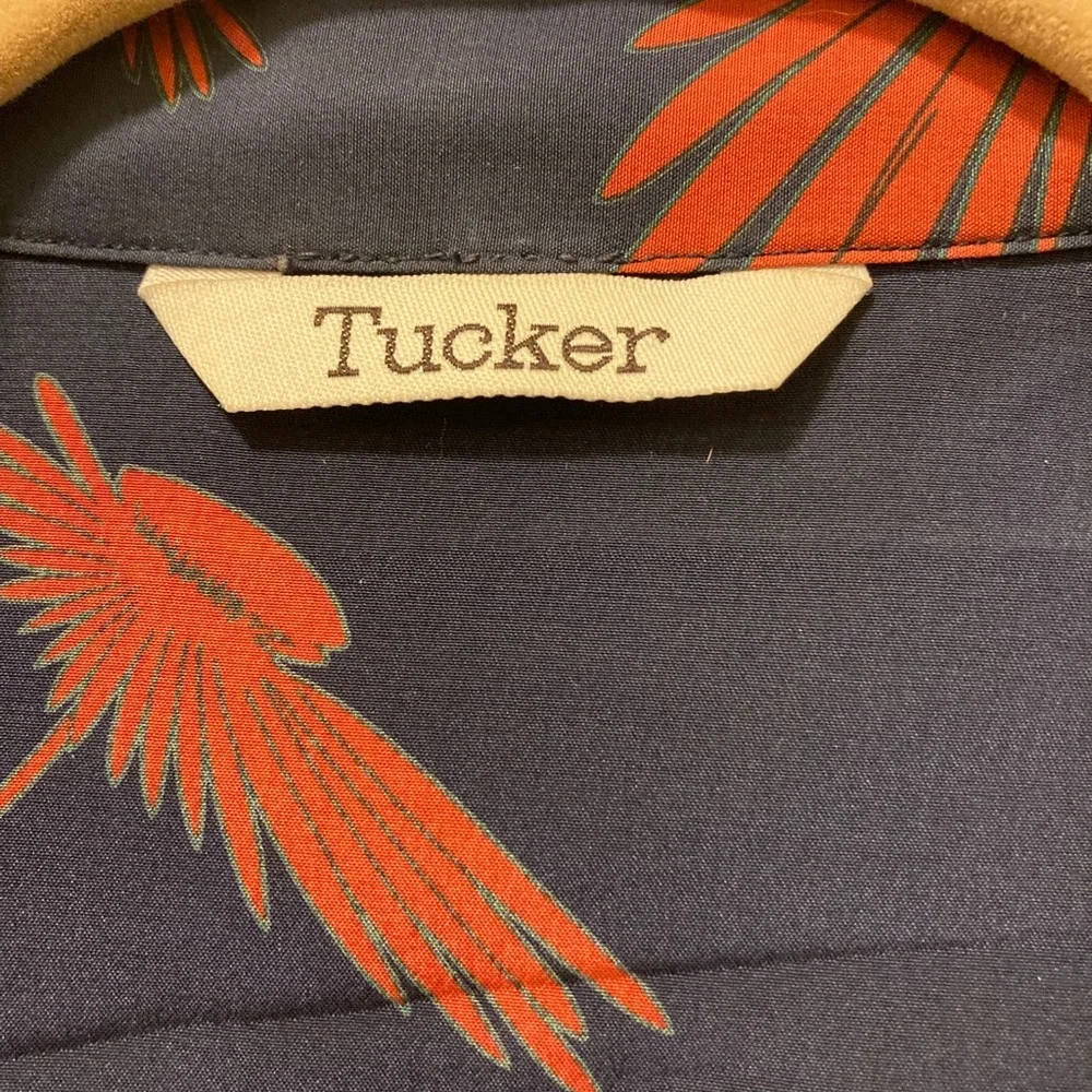 Tucker Silk Button Down Navy and Red Floral Blouse Size Small - Picture 2 of 4